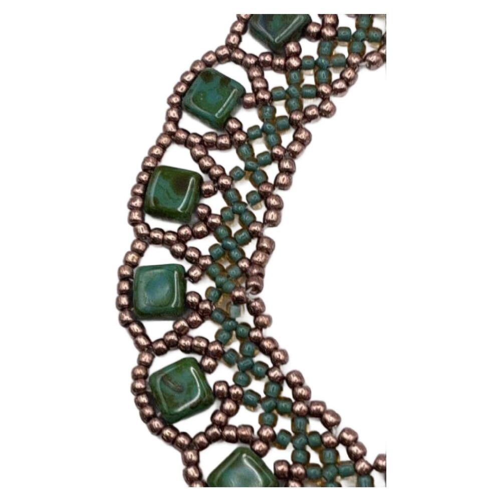 Vintage Green Glass Bead Collar Necklace, Egyptian Revival - Picture 9 of 11